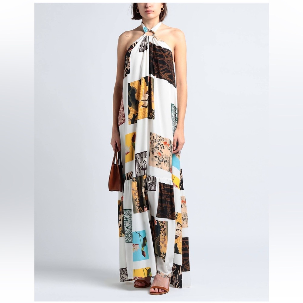 Chic Patchwork Halter Maxi Dress
